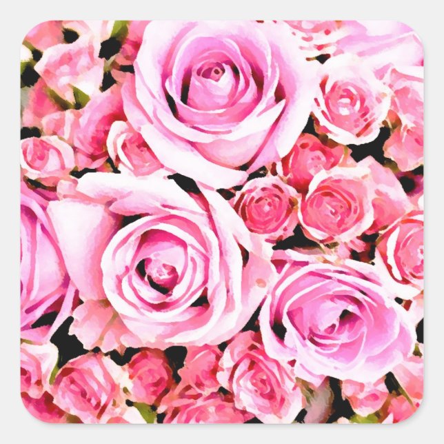 Pink rose bouquet square sticker (Front)