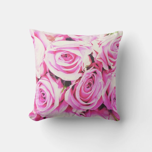 Pink Rose Bouquet Throw Pillow (Front)