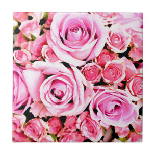 Pink rose bouquet tile