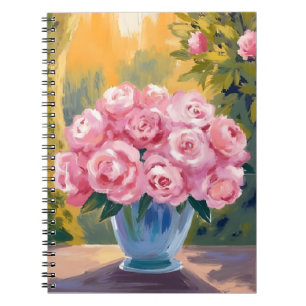 Pink Rose Bouquet Watercolor Floral Vase Notebook