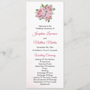 Pink Rose Bouquet Wedding Ceremony Programme