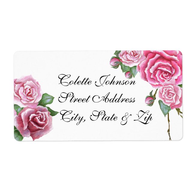 Pink Rose Bouquet Wedding Return Address Labels (Front)