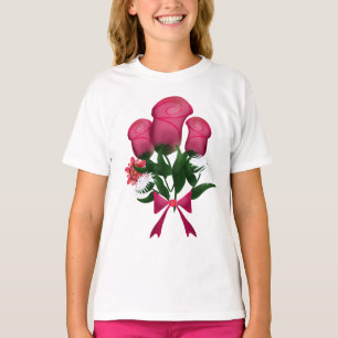 Pink Rose Bouquet with Floral Ribbon T-Shirt