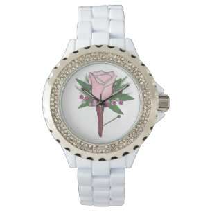 Pink Rose Boutonniere Floral Prom Wedding Watch