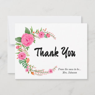 Pink Rose Bridal Shower Thank You Card