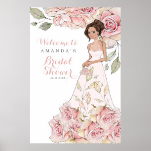 Pink Rose Bride Bridal Shower Welcome Poster