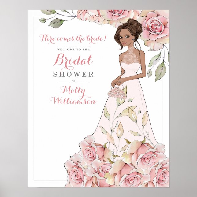 Pink Rose Bride Bridal Shower Welcome  Poster (Front)