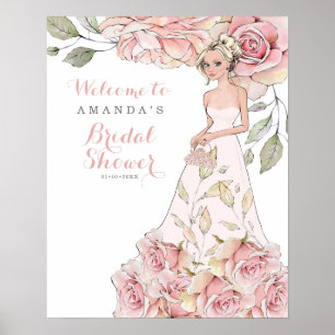 Pink Rose Bride Bridal Shower Welcome  Poster