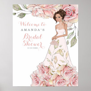 Pink Rose Bride Bridal Shower Welcome Poster