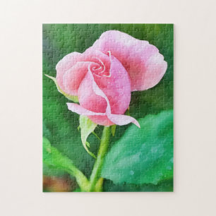 Pink Rose Bud Flower Art Garden Puzzle