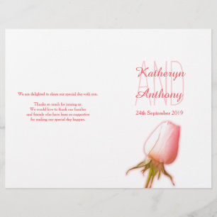 Pink rose bud wedding programme