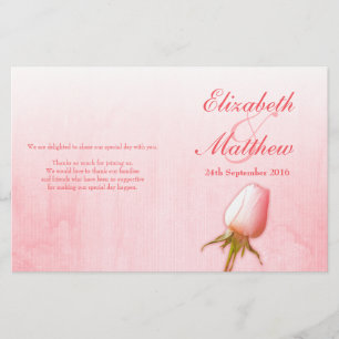 Pink rose bud wedding programme