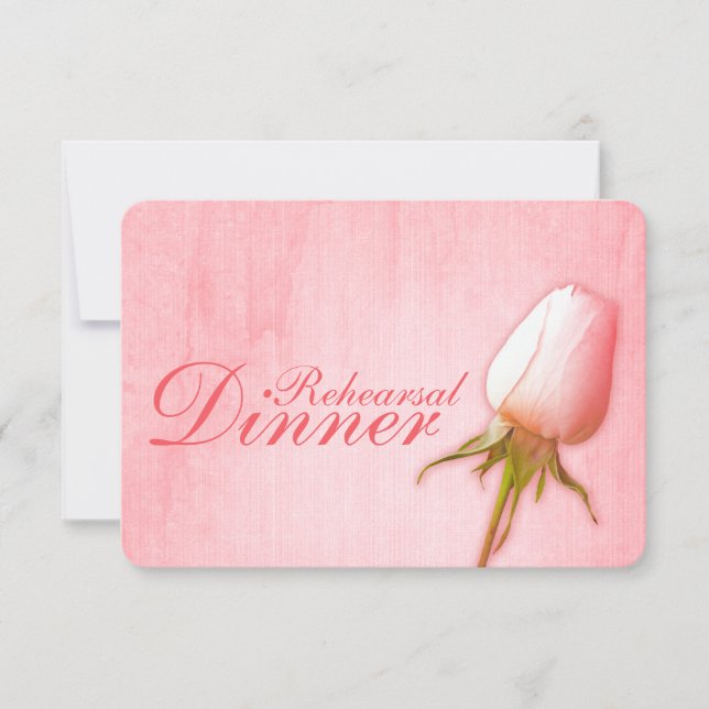 Pink rose bud wedding rehearsal dinner invite (Front)
