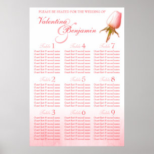 Pink Rose Bud Wedding Seating Table Planner 1-9 Poster