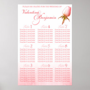 Pink Rose Bud Wedding Seating Table Planner 1-9 Poster
