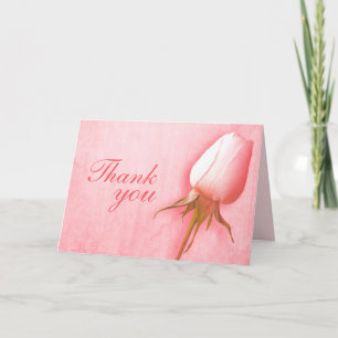 Pink rose bud wedding thank you card landscape