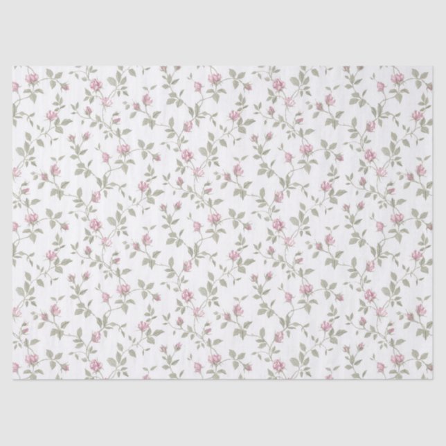 Pink Rose Buds Shabby Gift Wrap Tissue Paper (Front)
