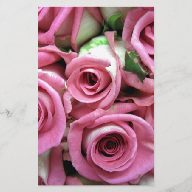 Pink Rose Buds Stationery (Front)