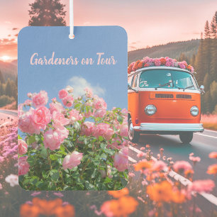 Pink rose bush under blue sky, custom gardener car air freshener