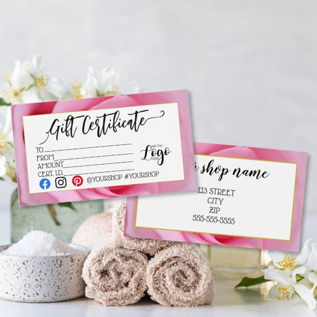 pink rose Business gift certificate marketing (Creator Uploaded)