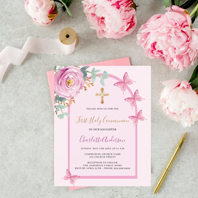 Pink rose butterflies arch First Holy Communion (Creator Uploaded)