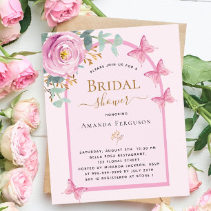 Pink rose Butterfly arch Bridal Shower invitation
