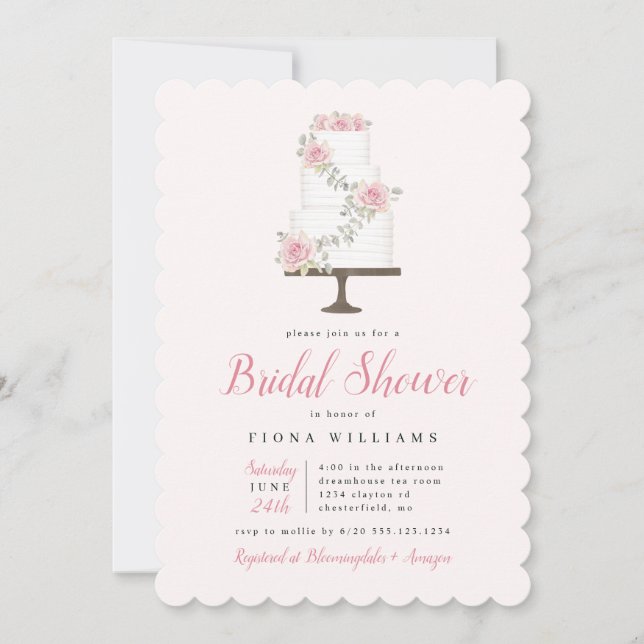 Pink Rose Cake Bridal Shower  Invitation (Front)