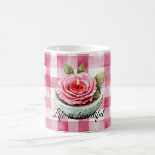 Pink Rose Candle Plaid Coffee Mug