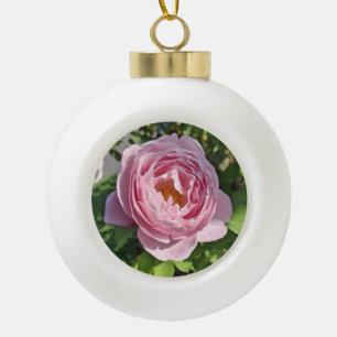 Pink Rose  Ceramic Ball Christmas Ornament