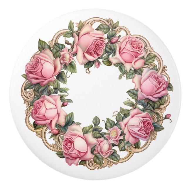 Pink Rose Ceramic Knob (Front)