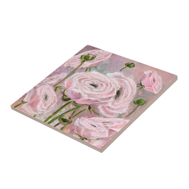 Pink Rose Ceramic Tile - Painting (Side)