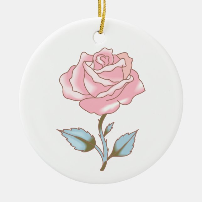 PINK ROSE CERAMIC TREE DECORATION (Front)