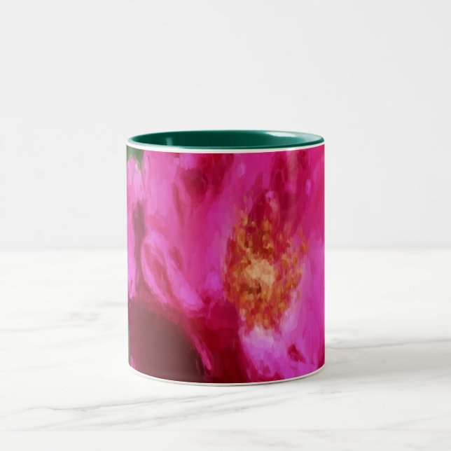 Pink Rose Chalk Drawing Floral Art Two-Tone Coffee Mug (Center)