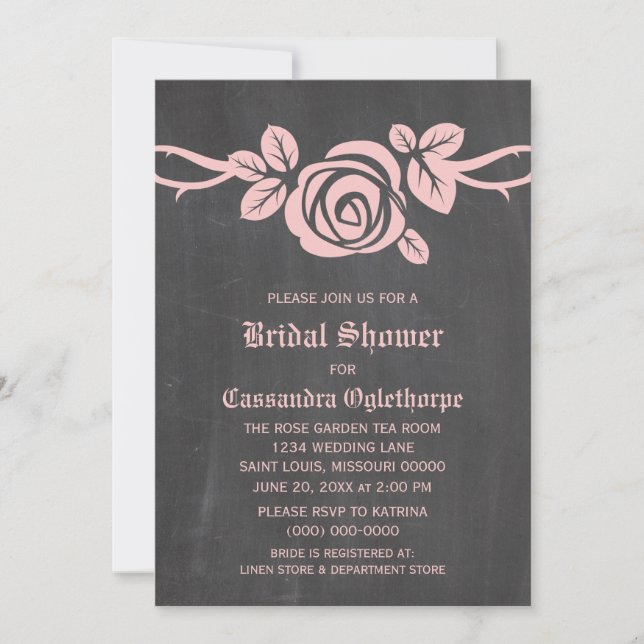 Pink Rose Chalkboard Bridal Shower Invite (Front)