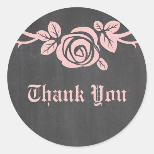 Pink Rose Chalkboard Thank You Stickers