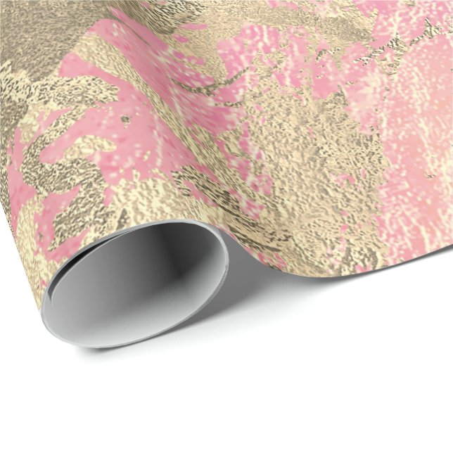 Pink Rose Champaigne Gold Marble  Metallic Stroke Wrapping Paper (Roll Corner)