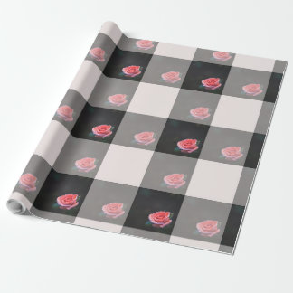Pink rose checkered pattern wrapping paper