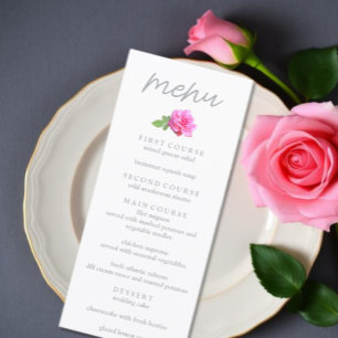 Pink Rose Classic Minimalist Wedding Menu