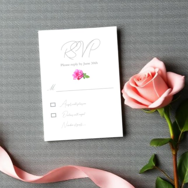 Pink Rose Classic Minimalist Wedding RSVP Card (Creator Uploaded)
