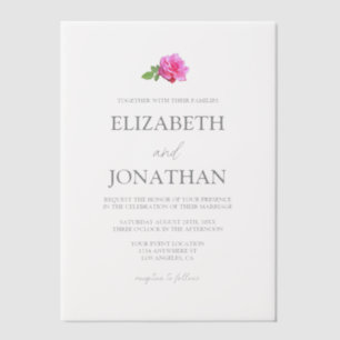 Pink Rose Classic Minimalist Wedding Vellum Invitations