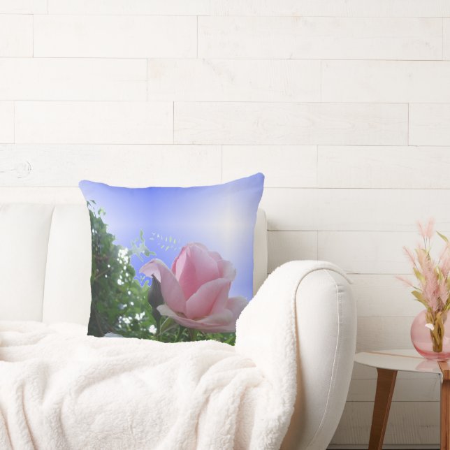 Pink Rose Close Up Throw Pillow (Couch)