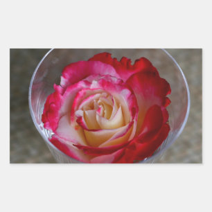 Pink Rose Closeup In Wine Glass Rectangular Sticker