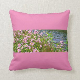 Pink, rose coloured, wildflower nature scene cushion