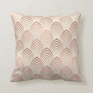 Pink Rose Copper Sepia Art Deco Seashells Scales Cushion