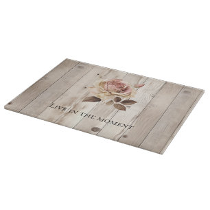 Pink Rose Cream White Faux Wood Cutting Board