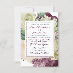 Pink Rose Creamy Marsala Floral Roses Wedding VIP Invitation