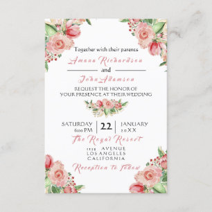 Pink Rose Creamy Painted Floral Roses Wedding Invitation