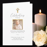 Pink Rose Cross Photos Funeral Order of Service