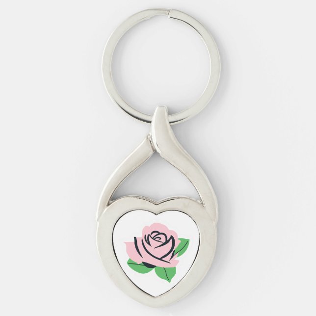 Pink Rose Customisable Name Key Ring (Front)