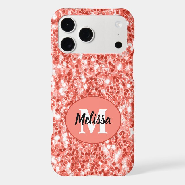 Pink rose dark coral glitter sparkles Monogram (Back)